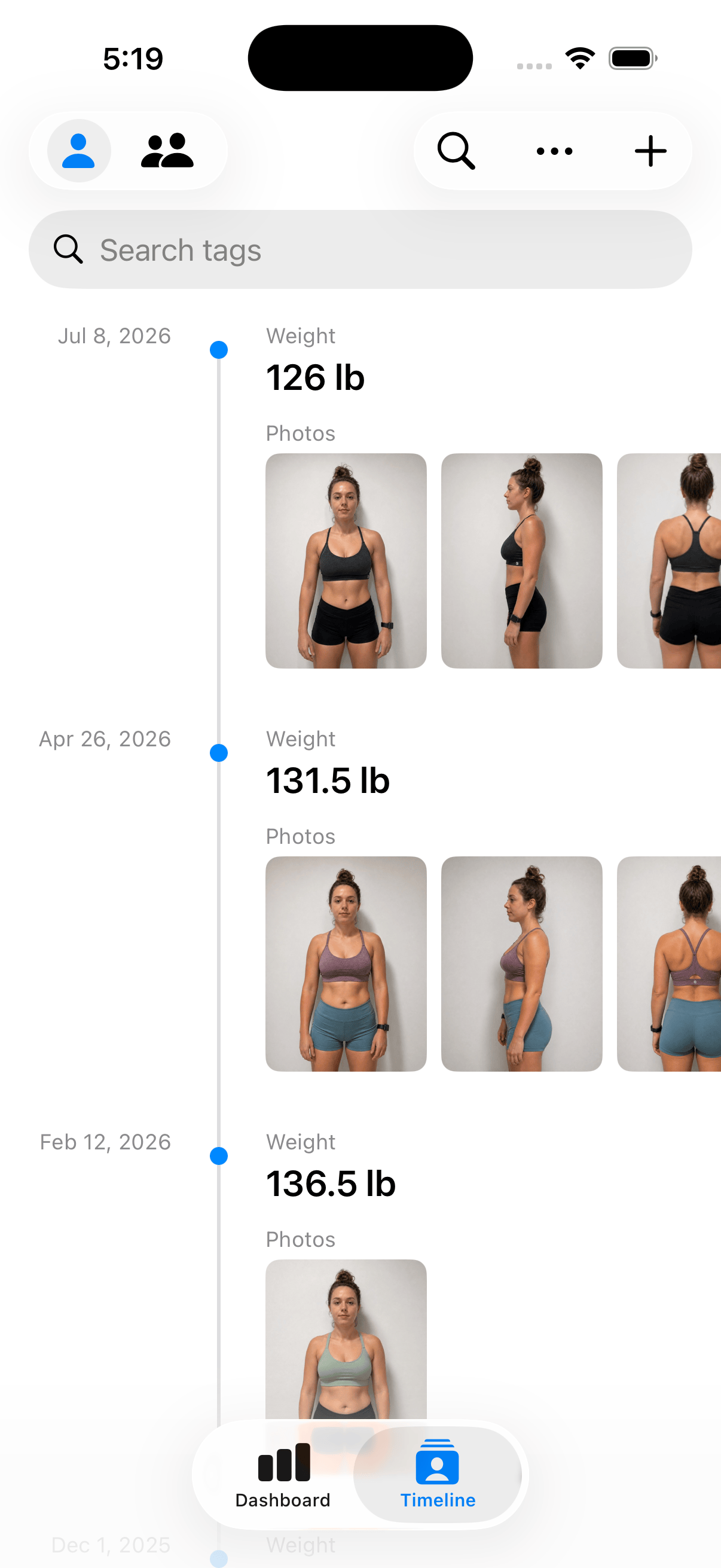 fitstitch timeline view